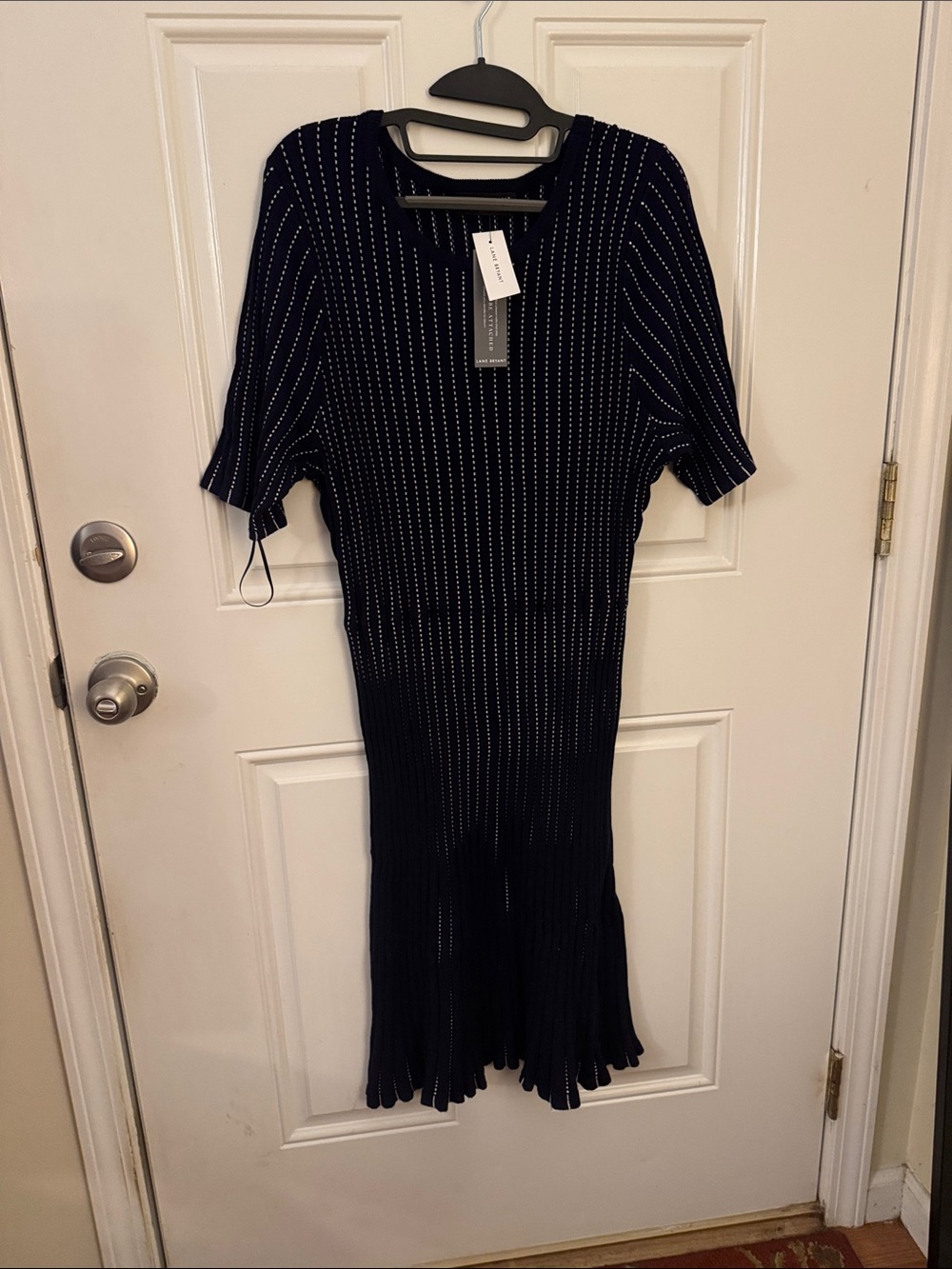 Lane Bryant Black Ribbed Midi Dress with Contrast Stitching